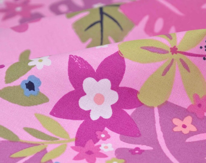 Blusenstoff Popeline mit Blumen in lila, rosa, grün von Katia Fabrics - 145cm breit - Stoff glatt, gemustert