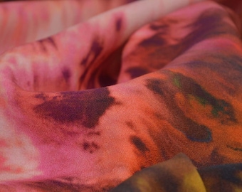 Viscose crepe blouse fabric with a batik pattern in red and beige - 140 cm wide - matte fabric, batik