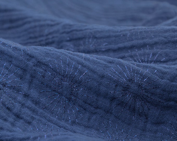 Musselin aus Baumwolle in blau mit glitzer - 130cm breit - Stoff gecrasht gemustert