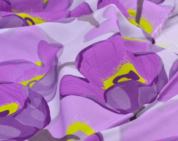 Viscose blouse fabric with large purple flowers by Hilco - 135 cm wide - matte, patterned fabric
