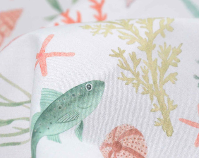 Blusenstoff Popeline Maritim mit Fischen und Muscheln von Katia Fabrics - 145cm breit - Stoff glatt, gemustert