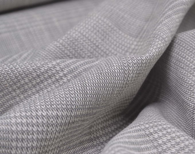 Hosenstoff aus Leinen mit Baumwolle, kariert, grau, beige - 140cm breit - Stoff zweifarbig, Karos