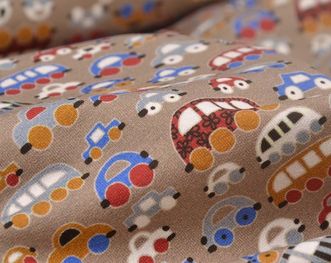 Sweatstoff aus Baumwolle mit kleinen Autos, blau, rot von Hilco - 145cm breit - Stoff glatt, gemustert