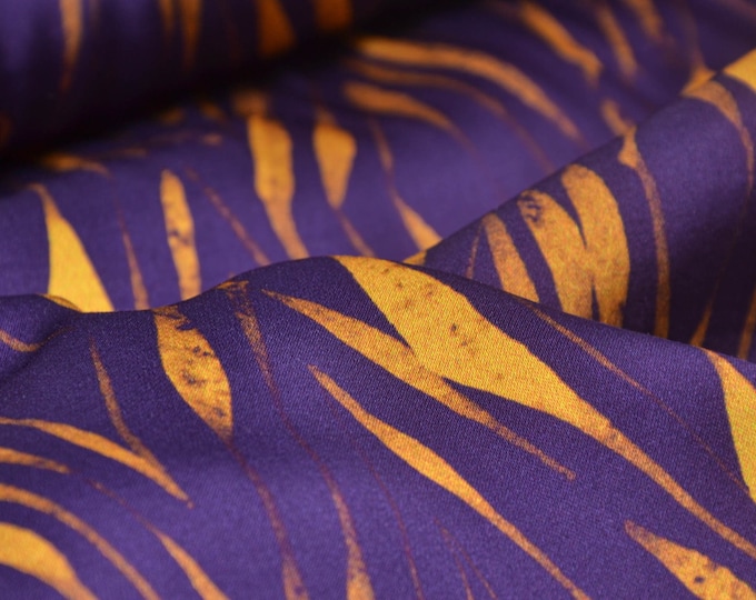 Blusenstoff-Satin, Stretch aus Viskose, lila, gelb, „Line“ von Hilco - 130cm breit - Stoff leicht glänzend gemustert