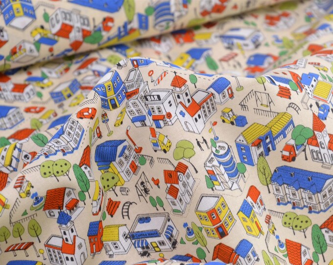 Canvas, Häuser, Kinderstoff, Autos, bunt, Meterware