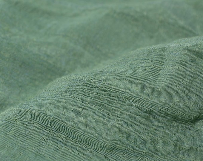 Leinen Cloqué mit Seide, Viskose in uni grün, leicht glänzend  - 140cm breit - Stoff leicht glänzend, UNI