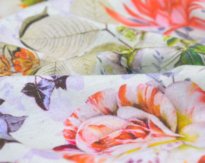 Jersey made of viscose with flowers and dots - 140 cm wide - smooth patterned fabric