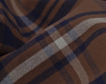 Double-faced checked cotton coat fabric, brown and green - 140 cm wide - patterned check fabric
