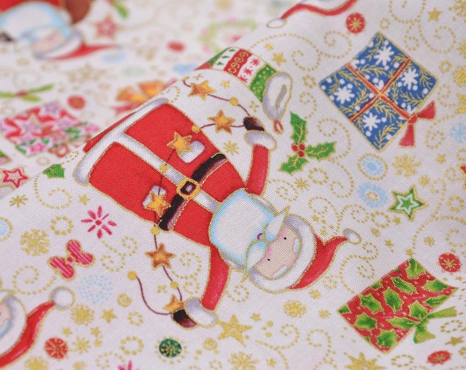 Christmas cotton fabric with Santa Claus and gifts - 113 cm wide - smooth fabric, Christmas