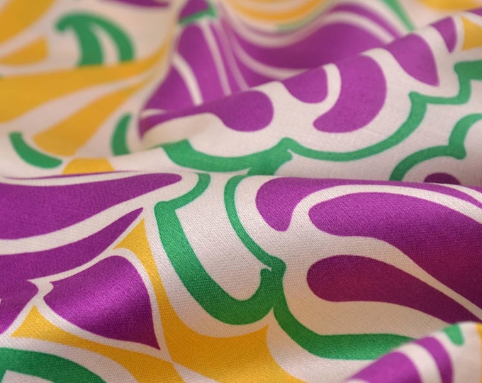 Viscose blouse fabric with flowers in purple, yellow, green, glossy - 145 cm wide - fabric slightly shiny, patterned
