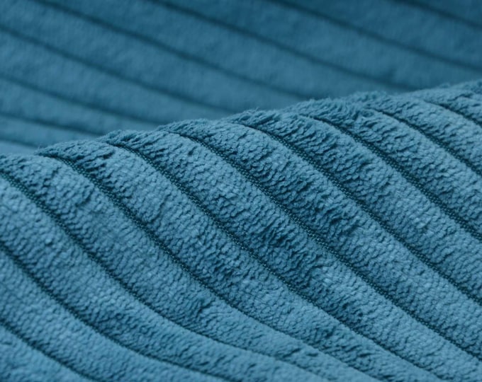 Corduroy upholstery fabric, velvet in petrol blue, velvety, soft for bags, cushions - 140 cm wide - fabric slightly glossy, solid color