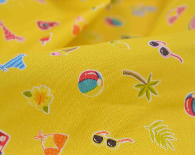 Pool Party, Sommer, Palme, Sonnenbrille, Baumwolldruck - Makower 2441 Y