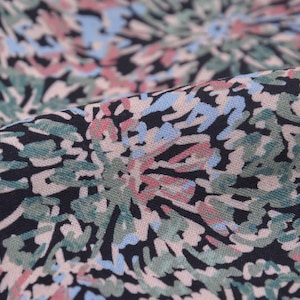 Viscose blouse fabric in black, green abstract, lines, woven fabric - 145 cm wide - matt fabric, patterned