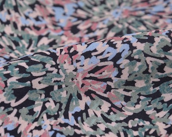 Blouse fabric made of viscose in black, green abstract, stripes, woven fabric - 145 cm wide - matte, patterned fabric