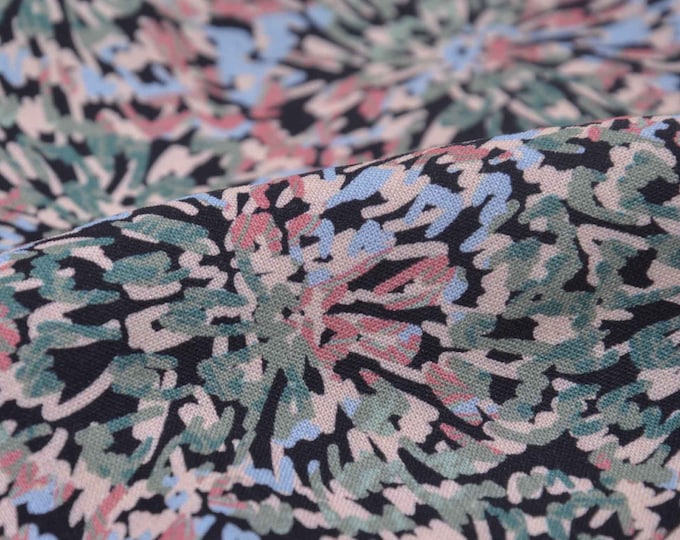 Blouse fabric made of viscose in black, green abstract, stripes, woven fabric - 145 cm wide - matte, patterned fabric