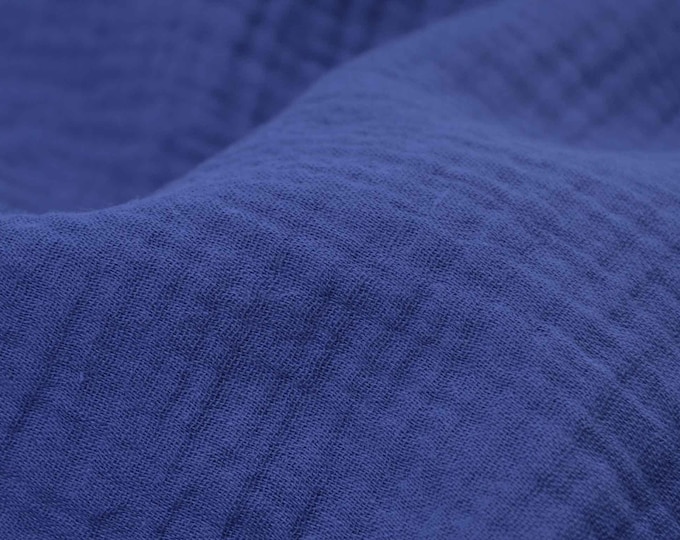 Cotton muslin in plain navy, blue, dark blue OEKO-TEX - 130 cm wide - fabric can be used on both sides, UNI