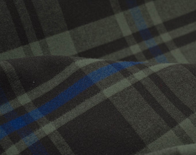Coat fabric check double-face made of cotton brown, blue, green - 140 cm wide - fabric patterned checks