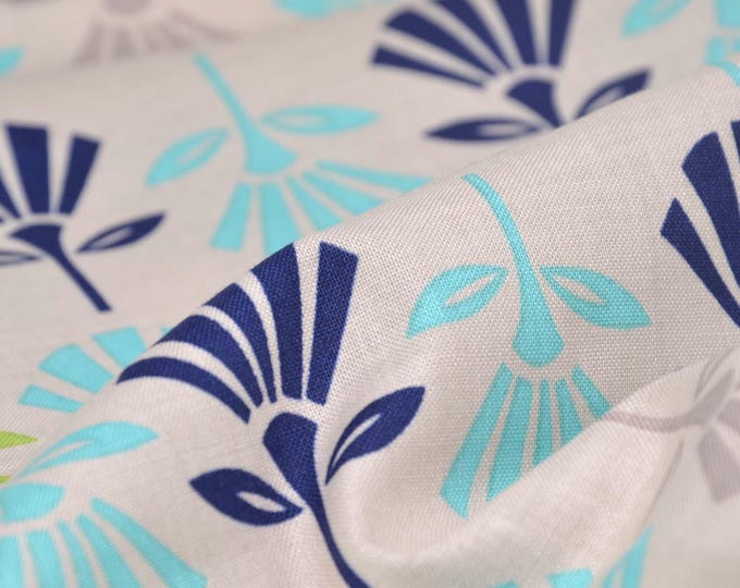 Cotton fabric with palm leaf print, beige, green, blue, turquoise - 112 cm wide - smooth, patterned fabric
