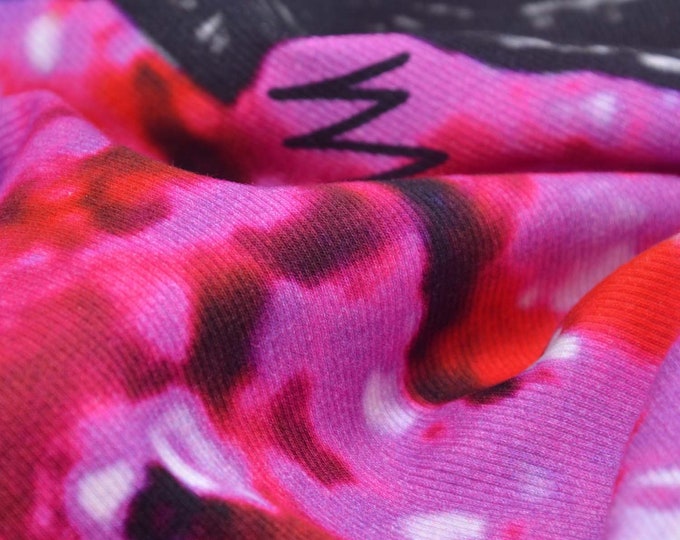 Jersey, ribbed jersey patterned pink, purple, Eiffel Tower Paris, panel - 135 cm wide - fabric matt, patterned