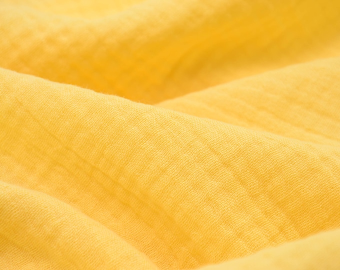 Cotton muslin in yellow, lemon by Hilco - 130 cm wide - crushed fabric UNI