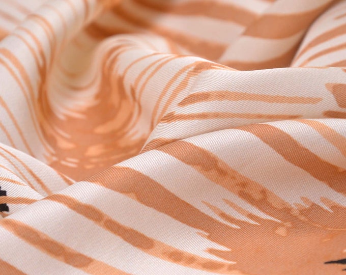 Blouse fabric satin made of viscose with stripes in beige, brown, black - 135 cm wide - patterned fabric, horizontal stripes