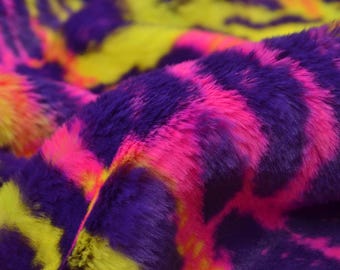 Faux fur coat fabric in purple, pink, green, leopard print for jackets and vests - 150 cm wide - fluffy fabric, leopard print