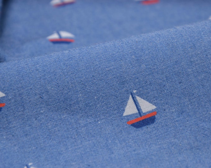 Blusenstoff Denim Jeans Maritim mit Segelbooten aus Baumwolle - 150cm breit - Stoff gemustert gemustert