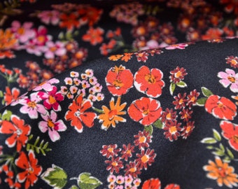 Evening wear cotton satin with flowers in pink and red - 140 cm wide - patterned fabric