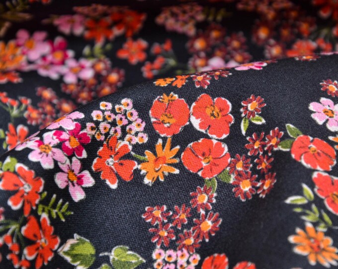 Evening wear cotton satin with flowers in pink, red - 140 cm wide - patterned fabric