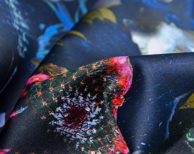 Evening wear satin fabric patterned with flowers, pearls, animals - 140 cm wide - fabric shiny pearls