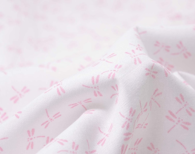 Kyoto cotton fabric by Westfalenstoffe, white, pink, animals, dragonflies - 150 cm wide - matte fabric, animals