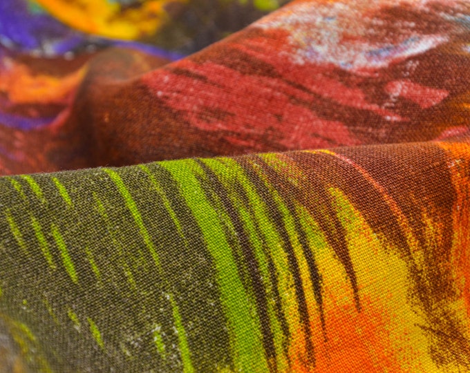 Leinenstoff gemustert in lila, blau, gelb, braun - 140cm breit - Stoff glatt Batik