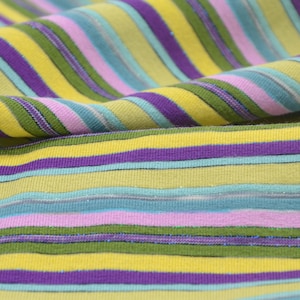 Children&#39;s jersey with glitter stripes, purple, green, yellow, blue, made of cotton - 155 cm wide - fabric glittery, stripes