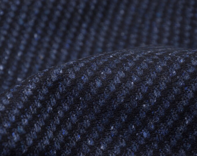 Hosenstoff, Kleiderstoff aus Wolle, Baumwolle, blau, schwarz - 155cm breit - Stoff matt, Punkte