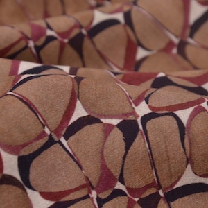 Blouse fabric made of viscose with stretch in brown patterned by Hilco - 130 cm wide - matt fabric, geometric pattern