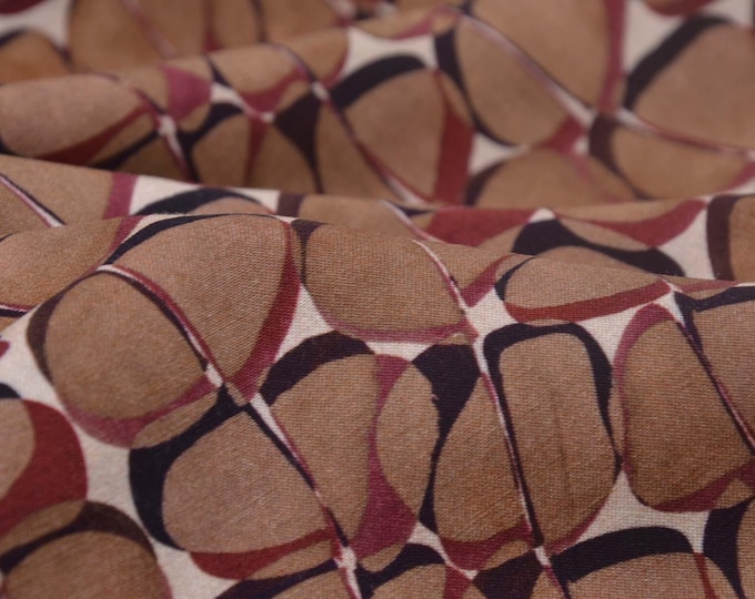 Brown patterned viscose blouse fabric with stretch from Hilco - 130 cm wide - matte fabric, geometric patterns