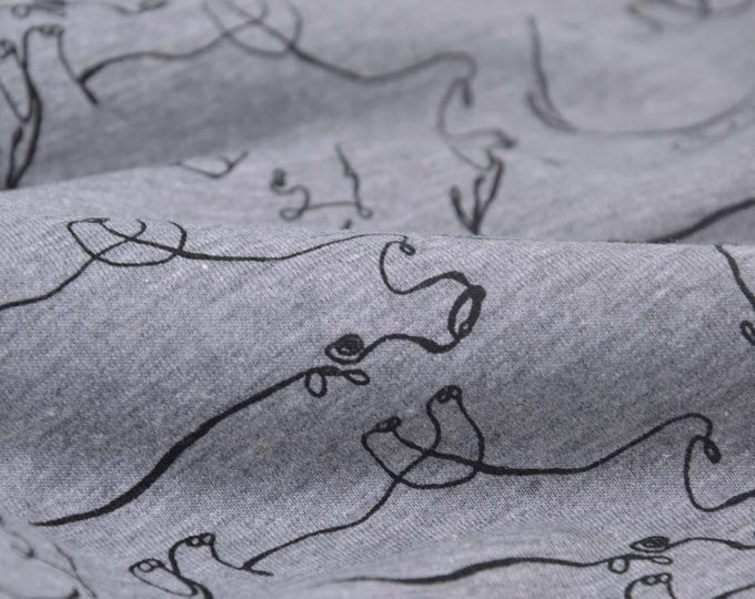 Sweatstoff in grau mit Nashörnern, aus Baumwolle - 150cm breit - Stoff zweifarbig, Tiere