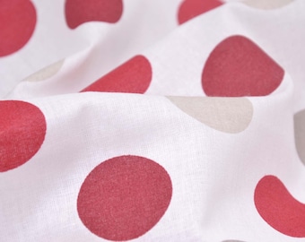 Tessuto di cotone a pois, bianco, rosso, beige, tessuto patchwork - 140 cm di larghezza - tessuto fantasia, pois