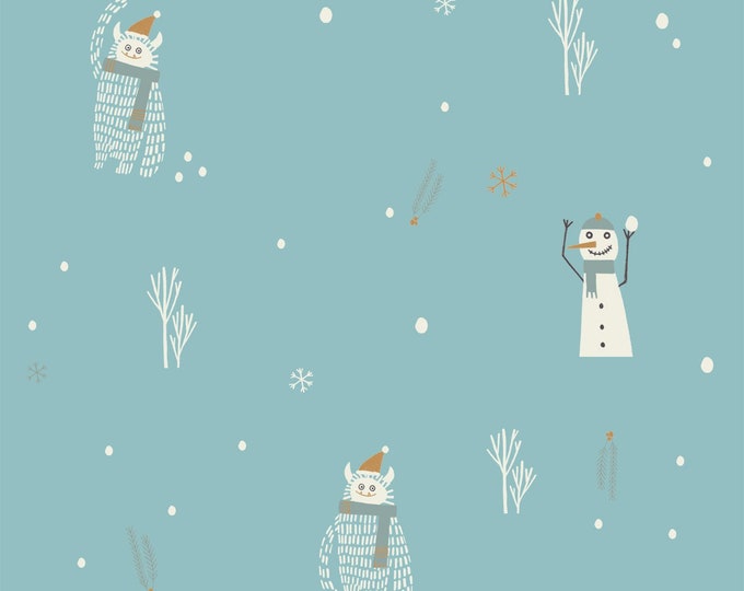 Yeti & Schneemann, Baumwolle, Popeline, Schneeflocke, Winter - Katia