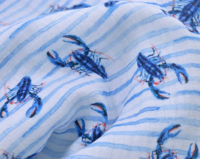 Cotton muslin with stripes and crabs