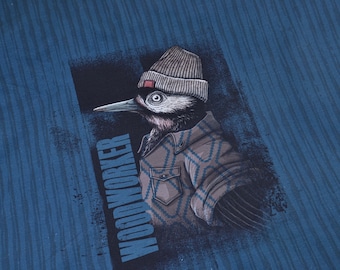 Sweat panel 85 cm made of cotton, Woodland Raven, stripes, blue - 155 cm wide - fabric matt, patterned