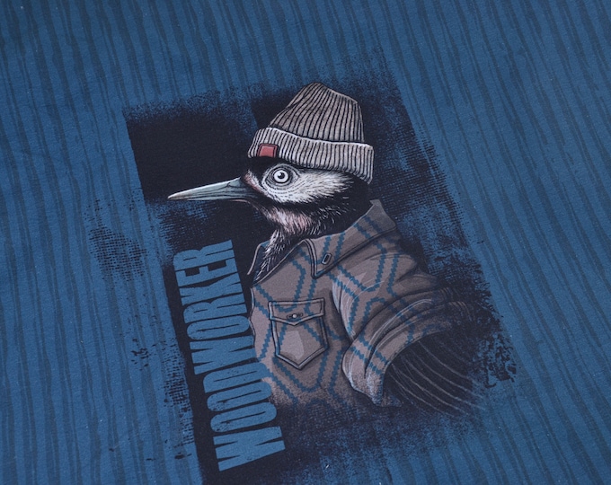 Sweat Panel 85cm aus Baumwolle, Woodland Rabe, Streifen, blau - 155cm breit - Stoff matt, gemustert