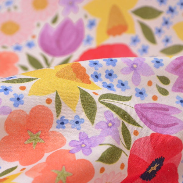 Cotton fabric woven Easter, flowers Emilie from Hilco - 150 cm wide - fabric matt, patterned