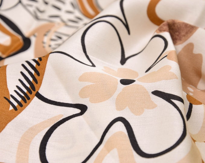 Blusenstoff aus Viskose, glänzend mit Blumen Muster in beige - 145cm breit - Stoff gemustert gemustert