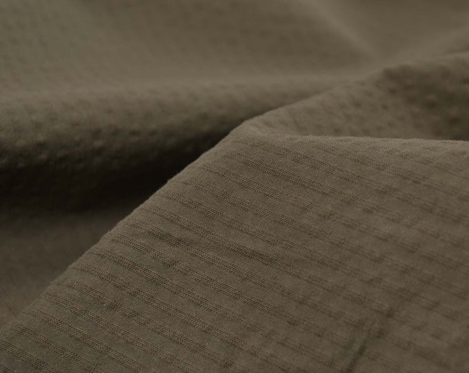 Blouse fabric made of cotton, seersucker, thin, plain khaki - 135 cm wide - fabric matt, UNI