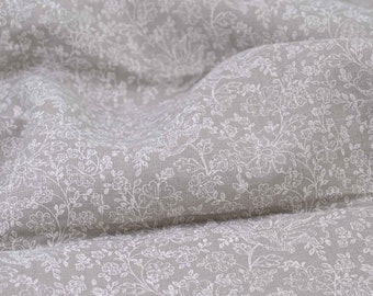 Leinenstoff, reines Leinen grau mit weißen Blumen von Westfalenstoffen - 144cm breit - Stoff Leinenoptik, gemustert