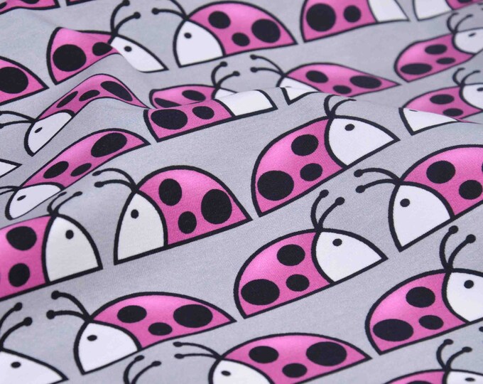 NEW! Ladybug cotton jersey fabric pink - Hilco Beetle