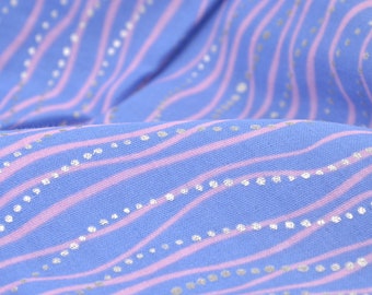 Musselin aus Baumwolle mit Wellen in rosa und silber Punkte - 140cm breit - Stoff gecrasht Streifen