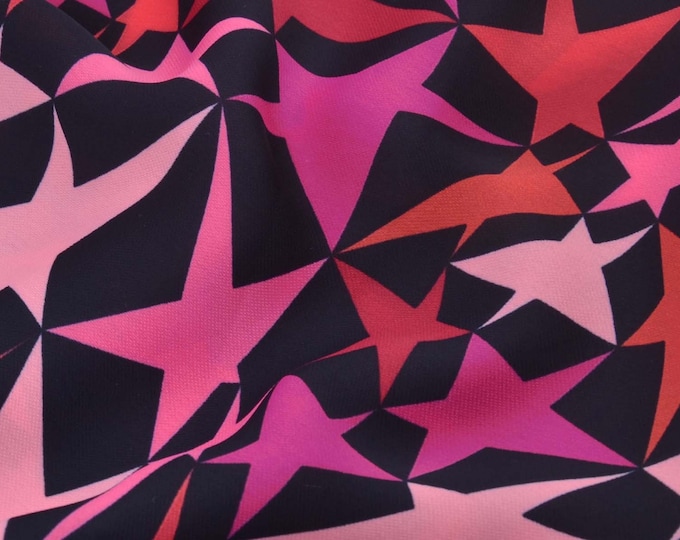 Black breast fabric with stars in pink, rose, red, purple - 155 cm wide - smooth, patterned fabric