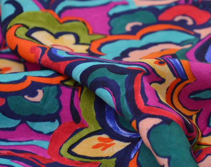 Colodre blouse fabric made of viscose by Hilco with colorful flowers - 135 cm wide - smooth, patterned fabric